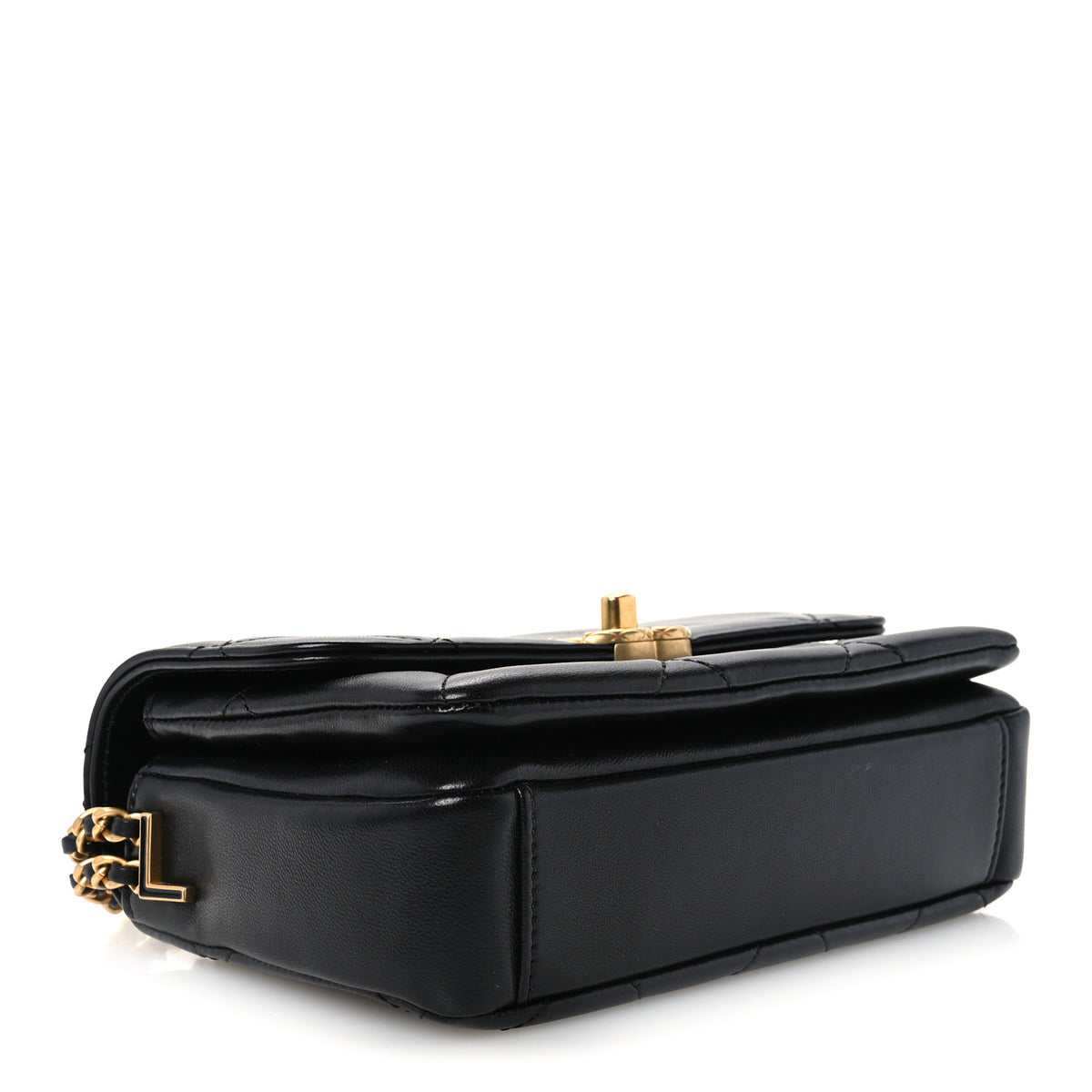 Lambskin Quilted Enamel Chain Logo Mini Flap Black
