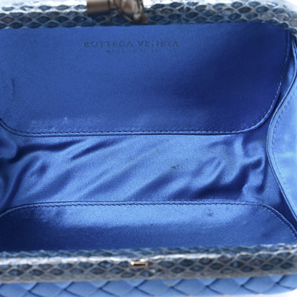 Bottega Veneta Satin Intreccio Impero Ayers Knot Clutch Blue 5 of 11