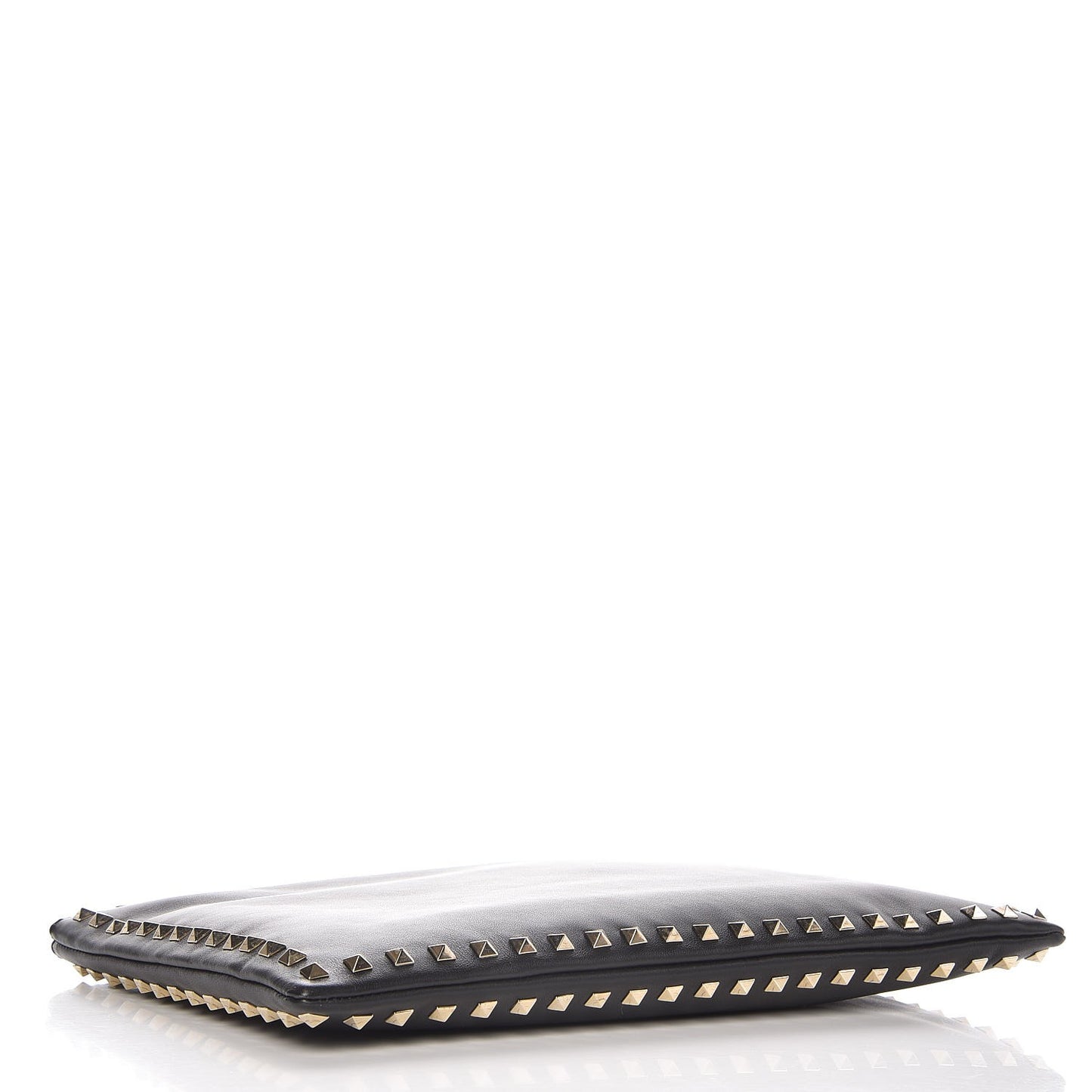 Vitello Large Rockstud Zip Wristlet Pouch Black