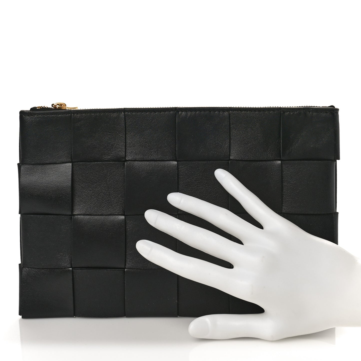 Nappa Maxi Intrecciato Small Cassette Flat Zip Pouch Black