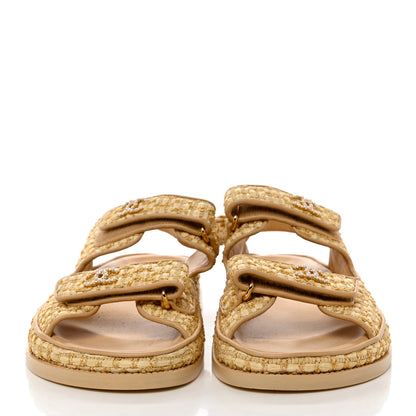 Chanel Braided Fabric Velcro Dad Sandals 39.5 Beige 2 of 9
