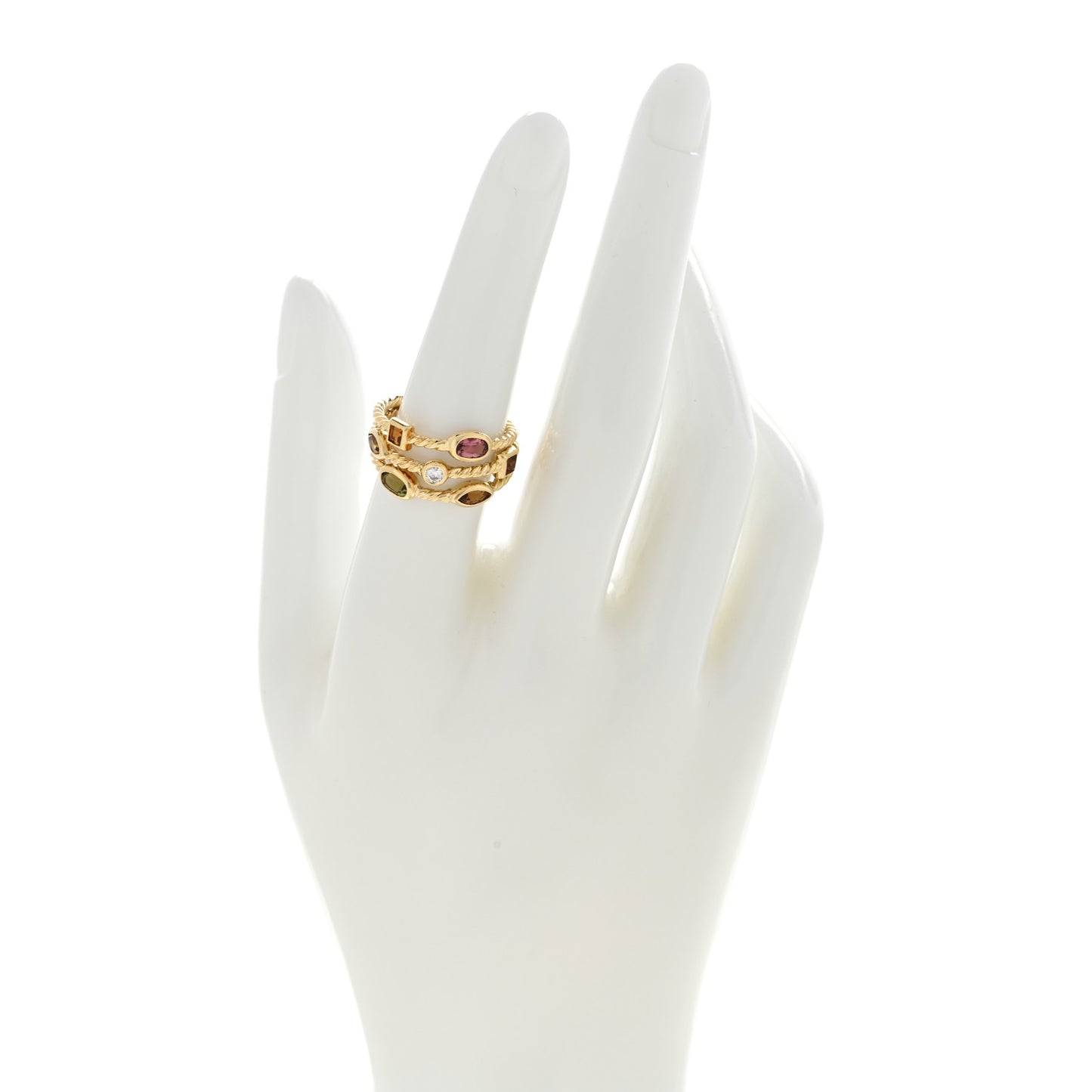 18K Yellow Gold Diamond Tourmaline Three Row Confetti Ring 54 6.75
