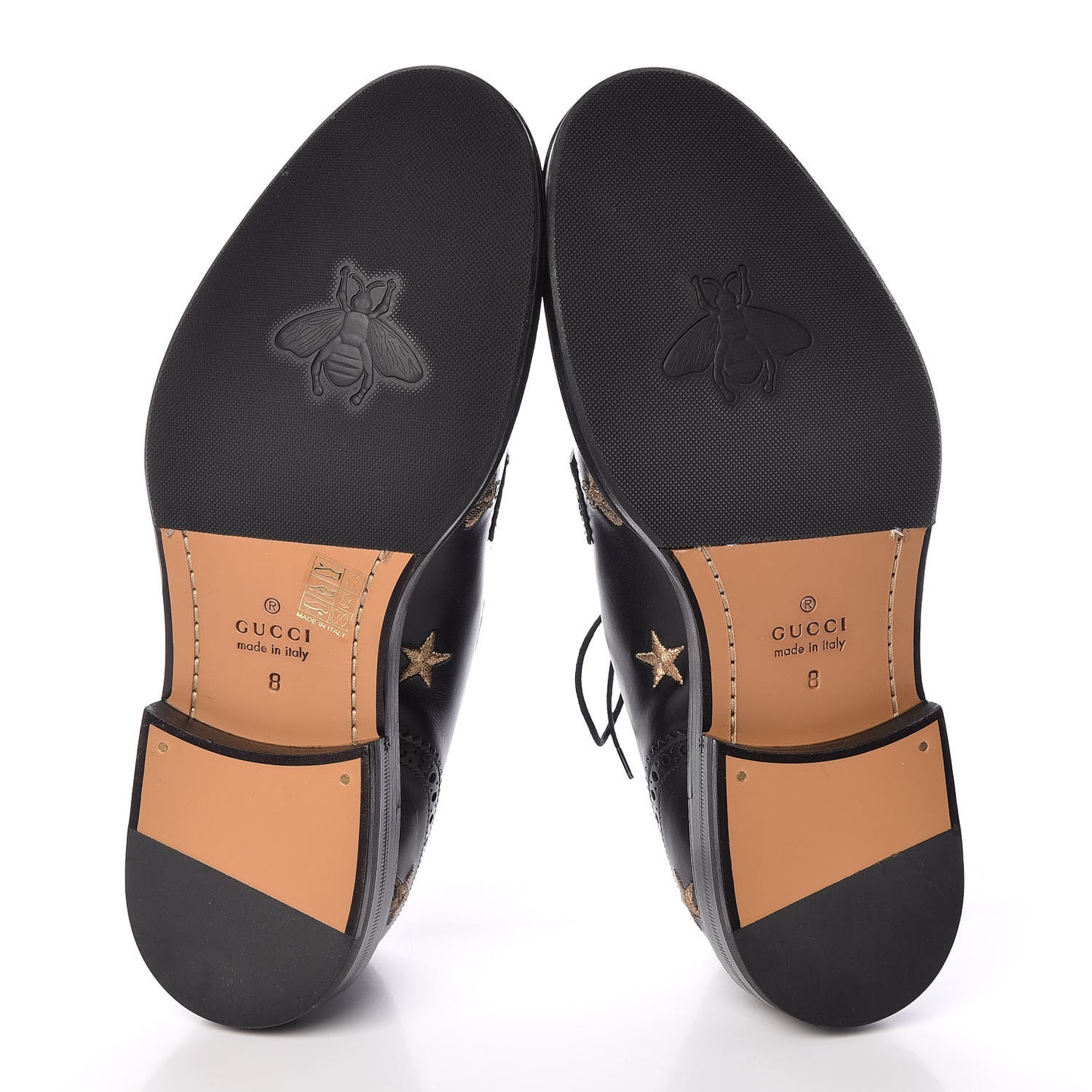 Calfskin Bee Star Embroidered Mens Captoe Derby Loafers 8 Black