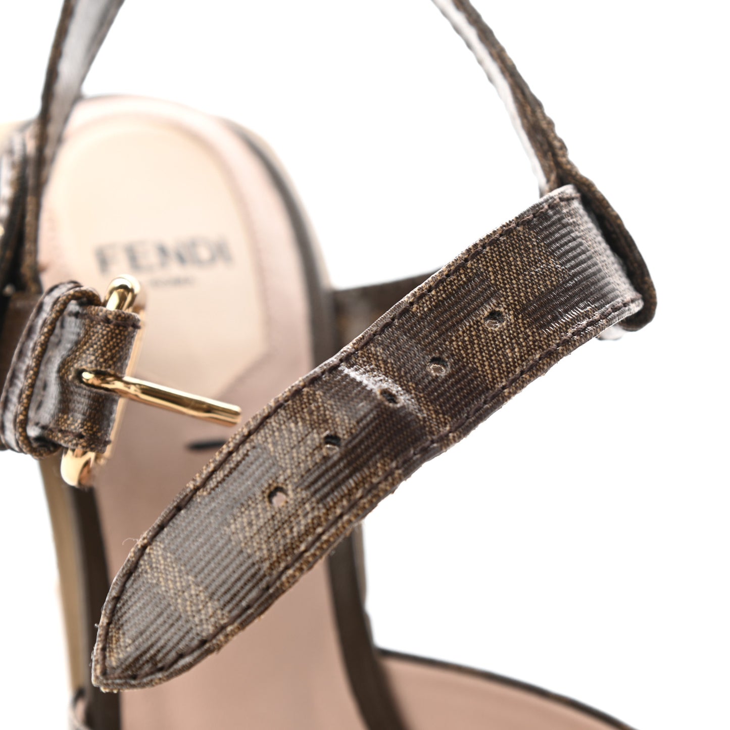 Glazed Fabric FF Wedge Sandals 36.5 Tobacco Moro