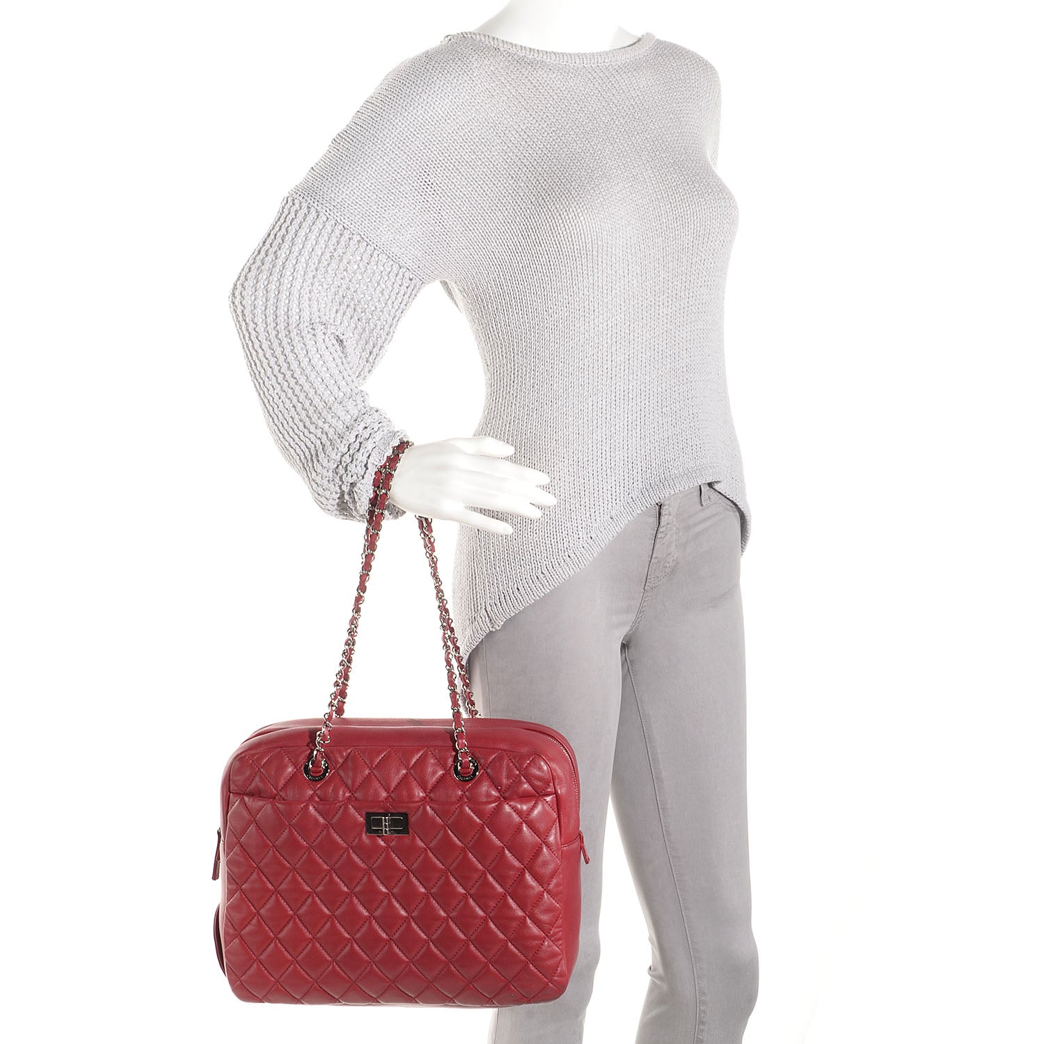 Chanel Aged Calfskin Quilted Large Reissue Camera Case Red 2 of 10