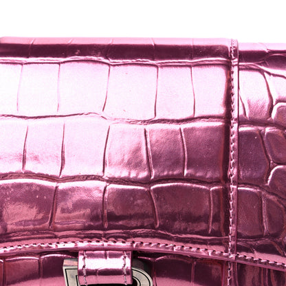 Balenciaga Metallic Shiny Calfskin Crocodile Embossed Hourglass Chain Bag Pink 12 of 13