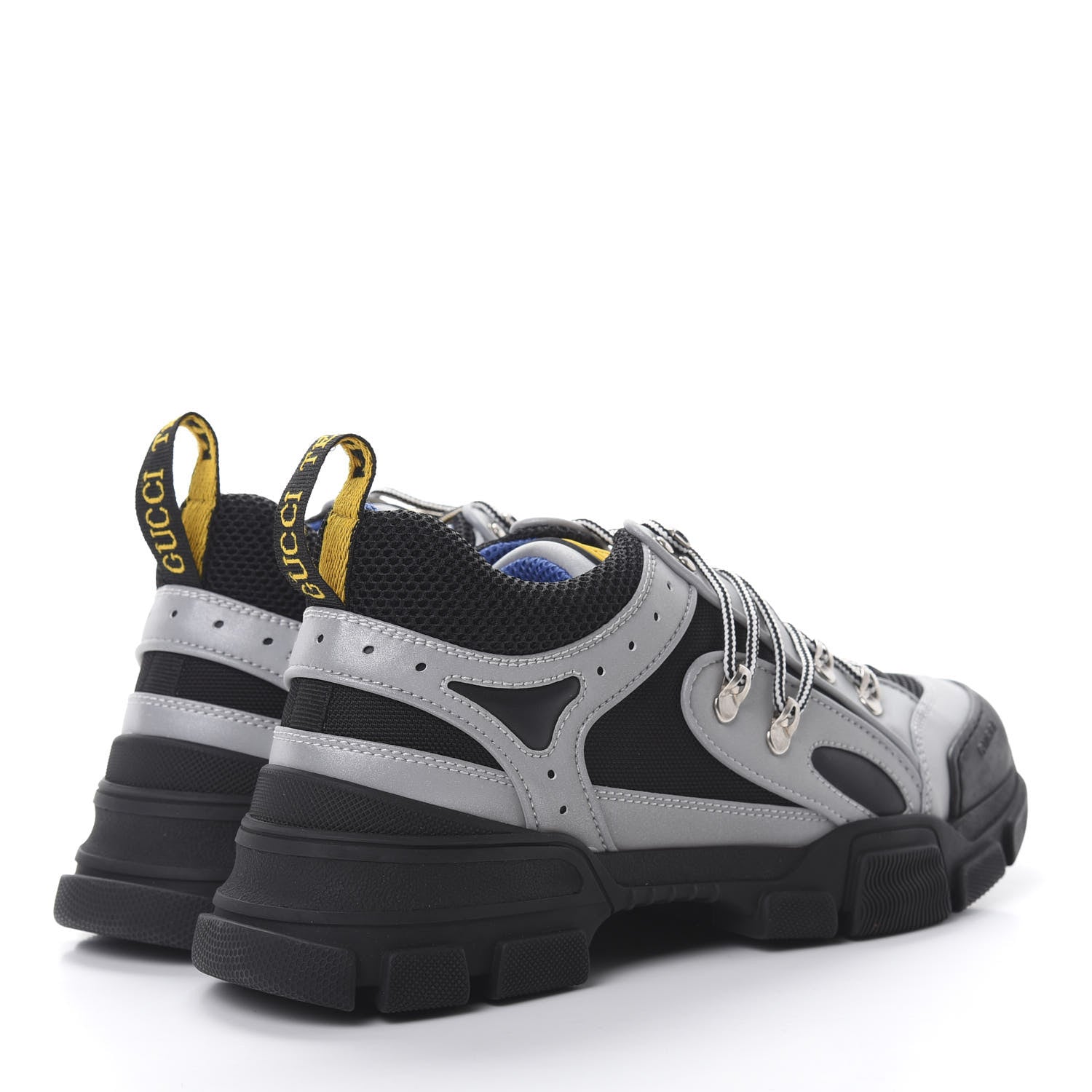 Gucci X SEGA Mesh Technical Canvas Calfskin Reflective Mens Flashtrek Sneakers 9.5 Silver Black 4 of 7