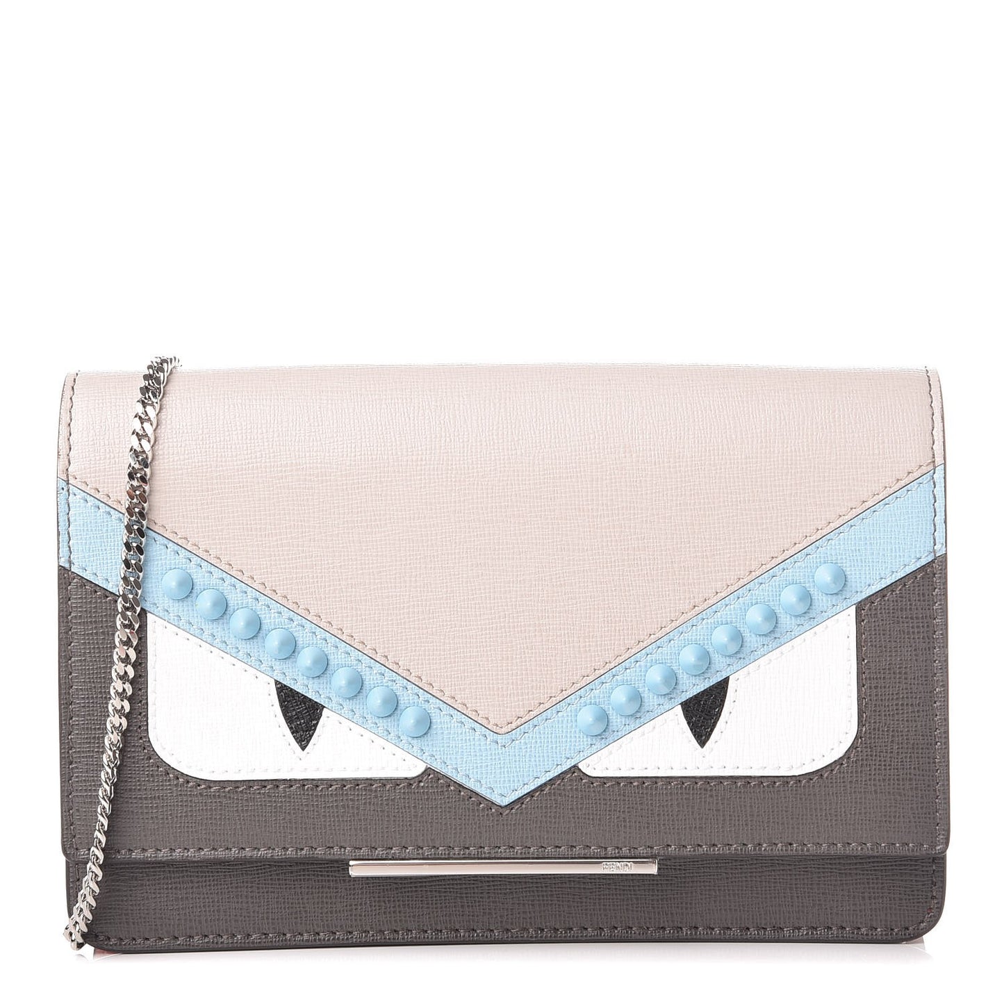 Vitello Elite Monster Eyes Studded Tube Wallet on Chain Carbone White Multicolor