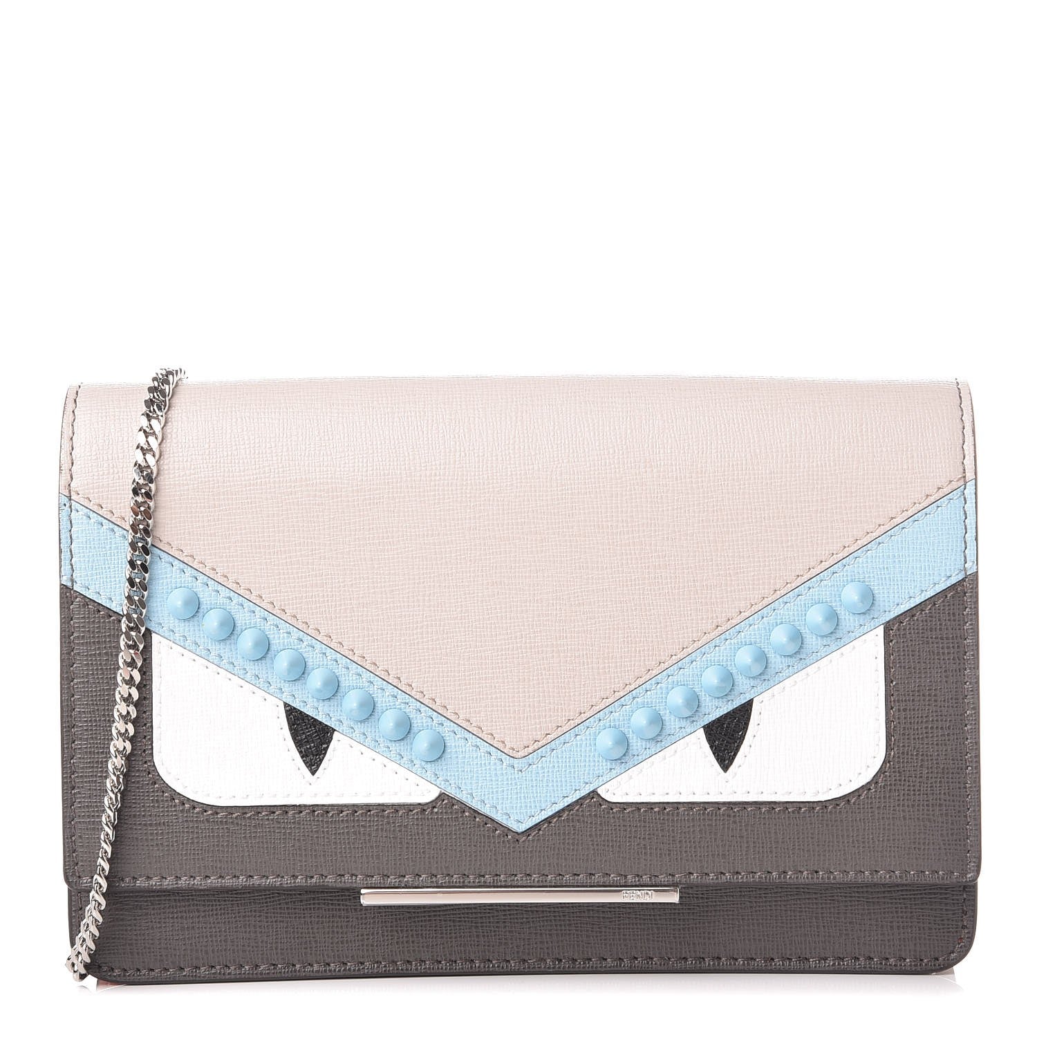 Fendi Vitello Elite Monster Eyes Studded Tube Wallet on Chain Carbone White Multicolor 1 of 9