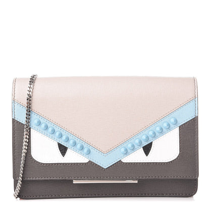 Fendi Vitello Elite Monster Eyes Studded Tube Wallet on Chain Carbone White Multicolor 1 of 9