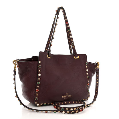 Valentino Garavani Grained Calfskin Small Rockstud Rolling Tote Rubin 3 of 10