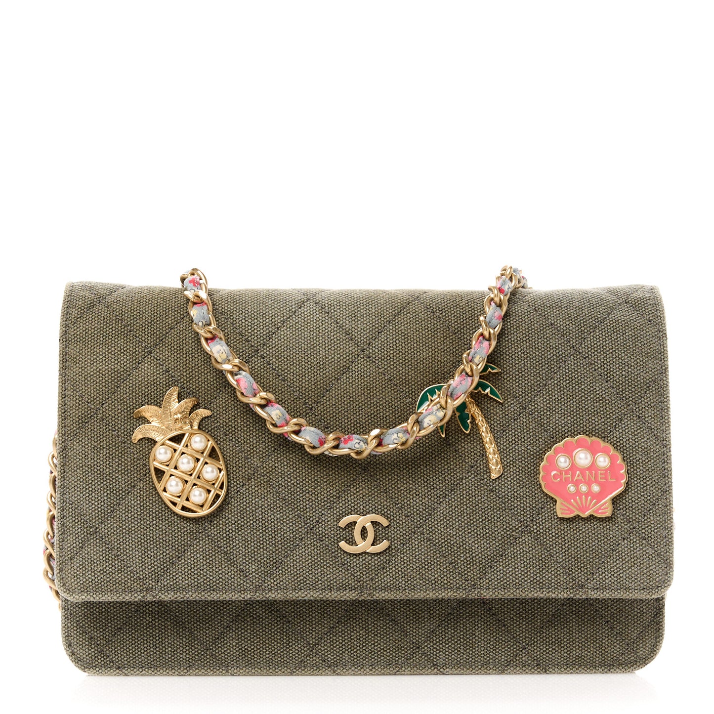 Canvas Quilted Coco Cuba Charms Wallet on Chain WOC Khaki