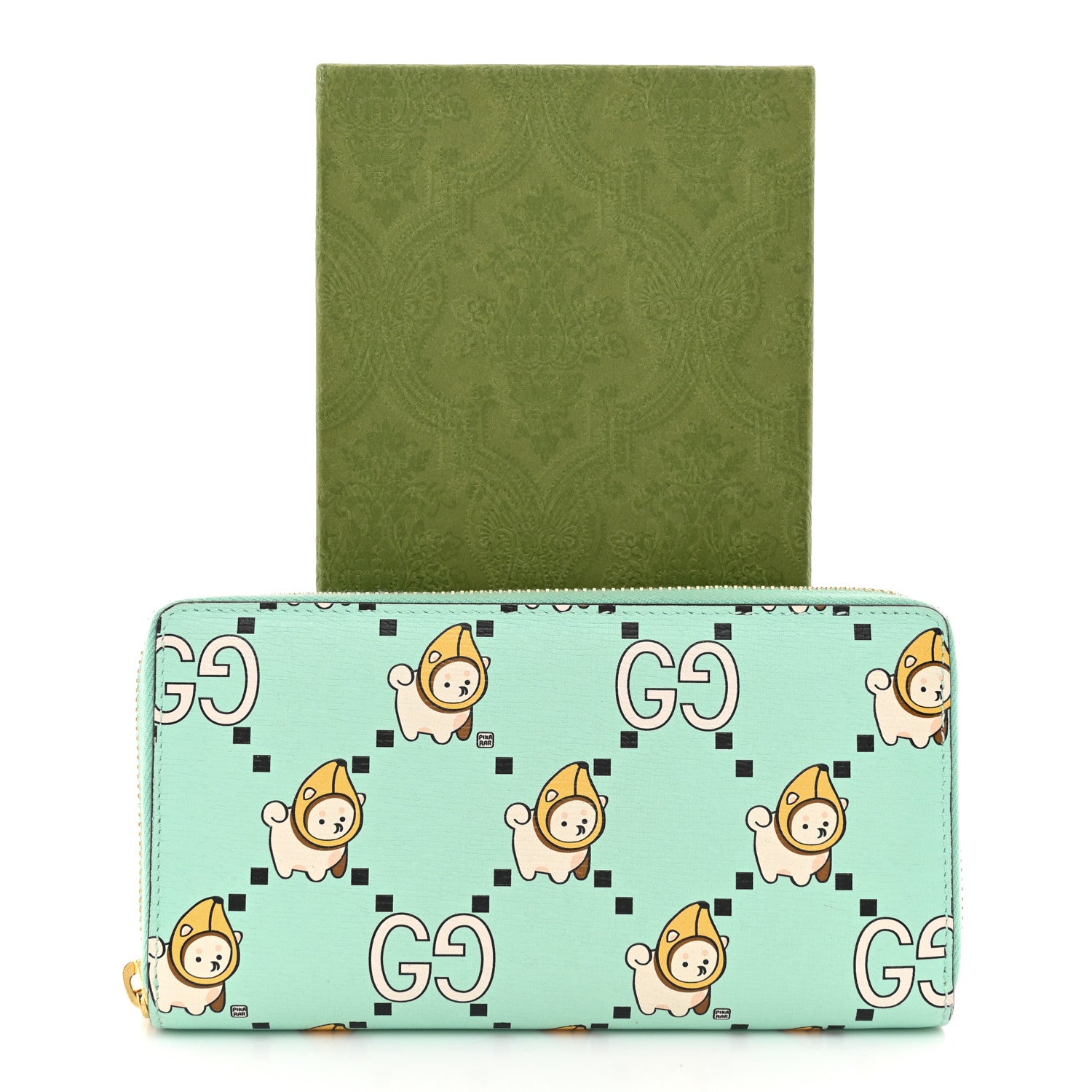 Gucci X PIKARAR Textured Dollar Calfskin Animal Print Zip Around Wallet Green 8 of 8