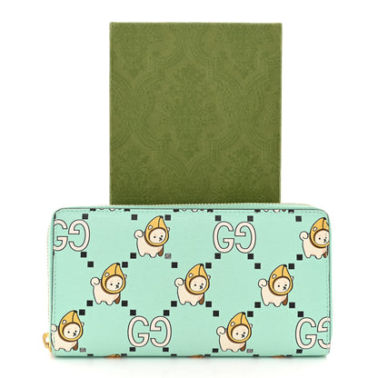 Gucci X PIKARAR Textured Dollar Calfskin Animal Print Zip Around Wallet Green 8 of 8