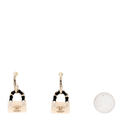 Chanel Metal Resin Lambskin Quilted CC Turnlock Chain Bag Earrings Gold Pearly White 2 of 5