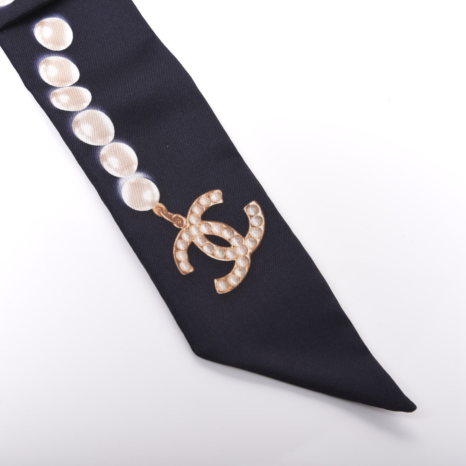 Chanel Silk Pearl CC Slim Bandeau Scarf Navy 2 of 4