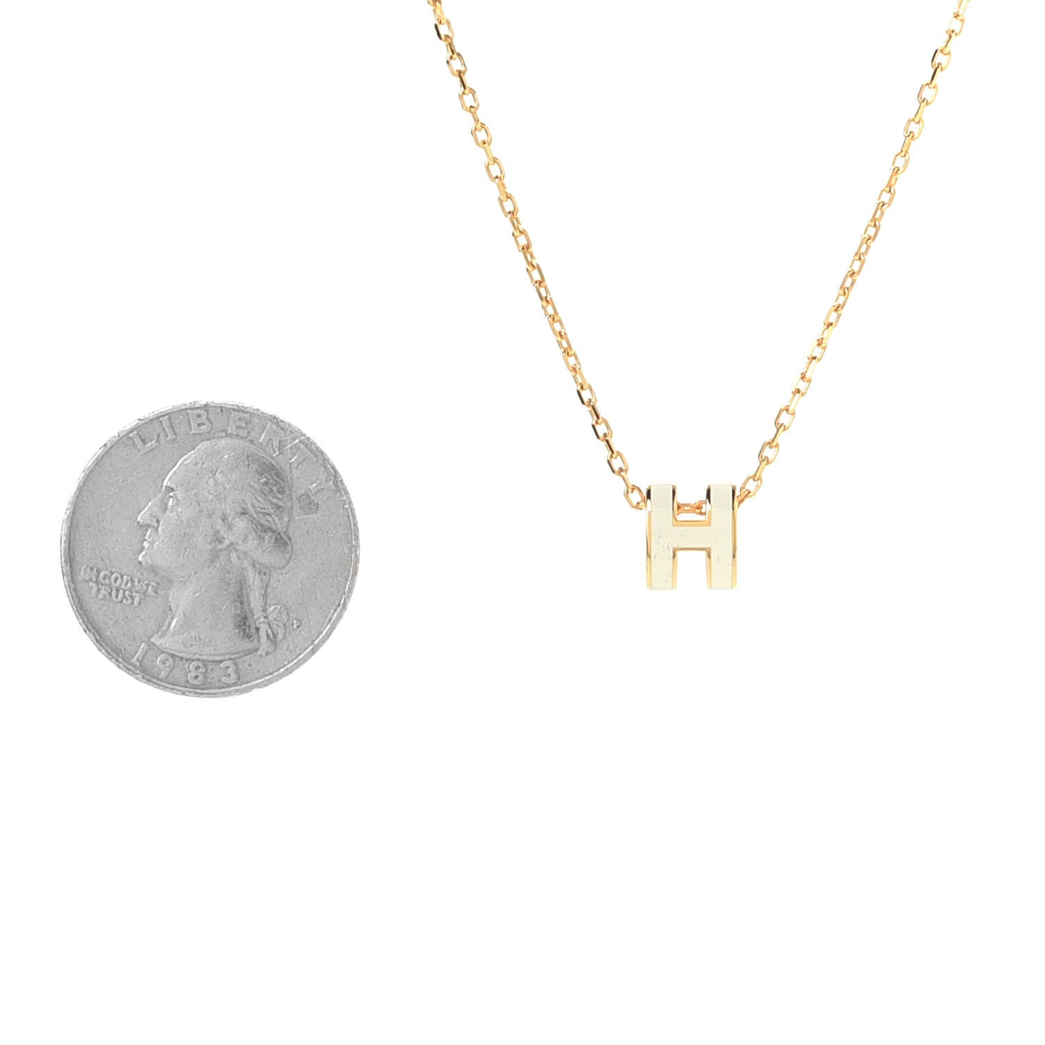 Hermes Lacquered Gold Mini Pop H Pendant Necklace White 3 of 4