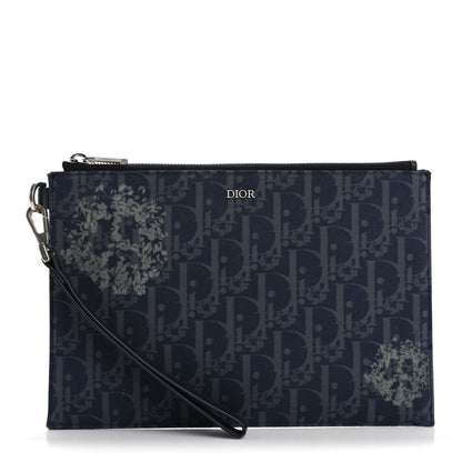 Christian Dior x Denim Tears A5 Oblique Flat Pouch Wristlet Blue 1 of 8