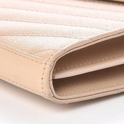 Saint Laurent Grain De Poudre Matelasse Chevron Monogram Chain Wallet Nude Powder 10 of 10