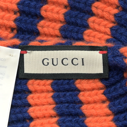 Gucci Wool Knit Bee Embroidered K2 Beanie Hat 58 Orange Blue 5 of 6