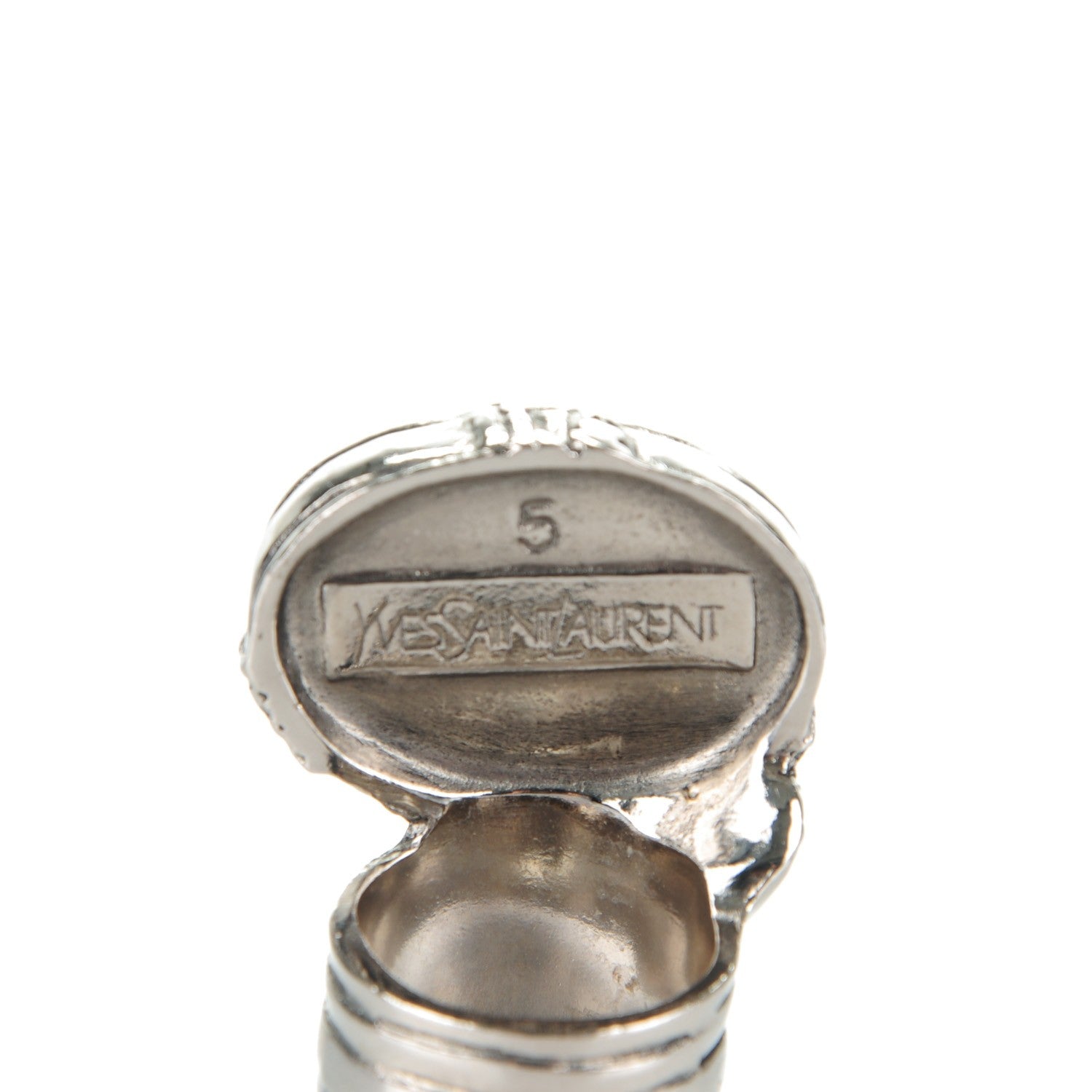Saint Laurent Glass Cabochon Arty Ovale Ring 5 Gunmetal Cream 4 of 4