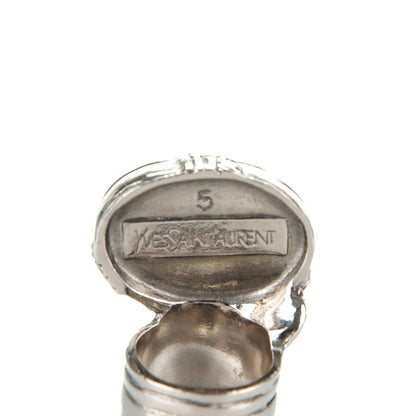 Saint Laurent Glass Cabochon Arty Ovale Ring 5 Gunmetal Cream 4 of 4