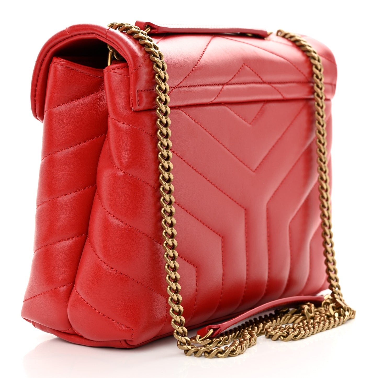 Calfskin Y Quilted Monogram Small Loulou Chain Satchel Red