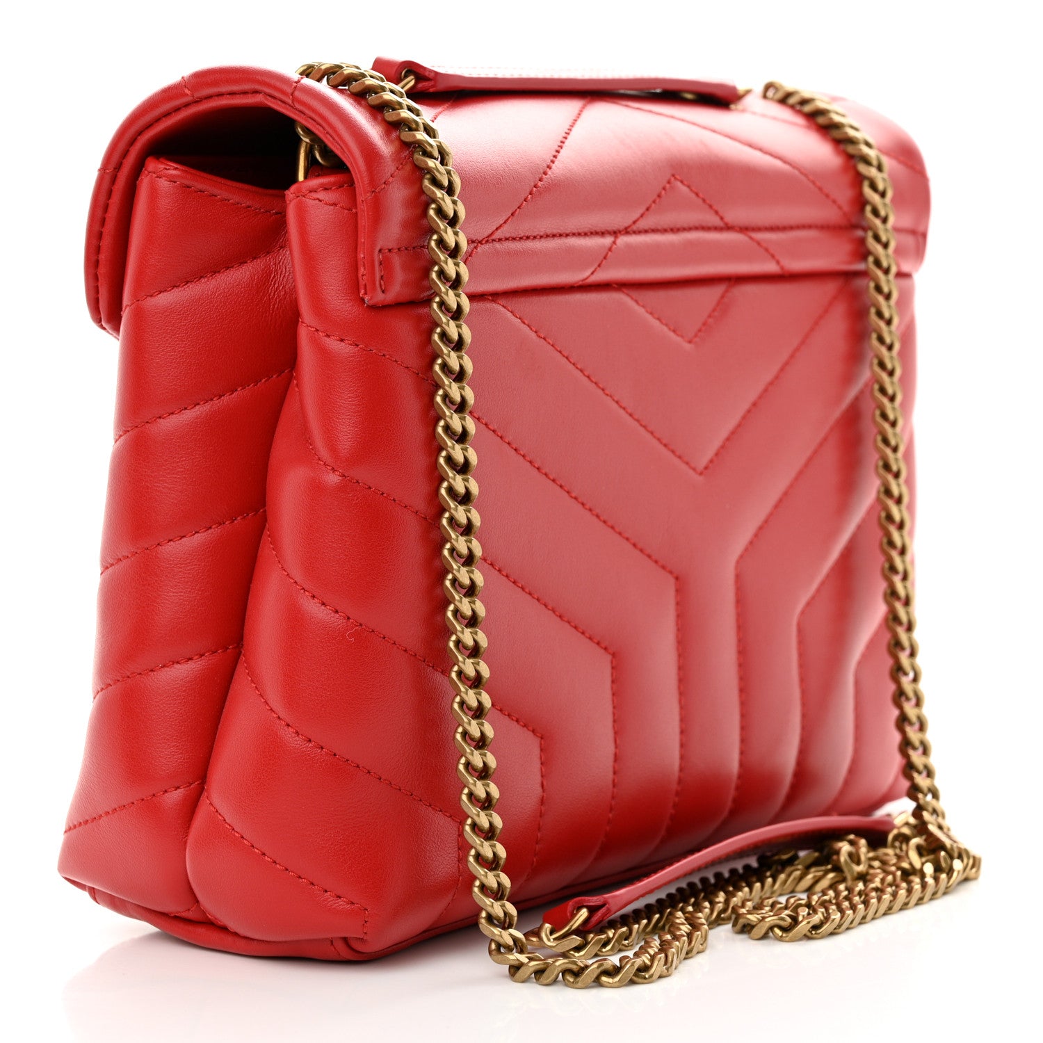 Saint Laurent Calfskin Y Quilted Monogram Small Loulou Chain Satchel Red 3 of 10