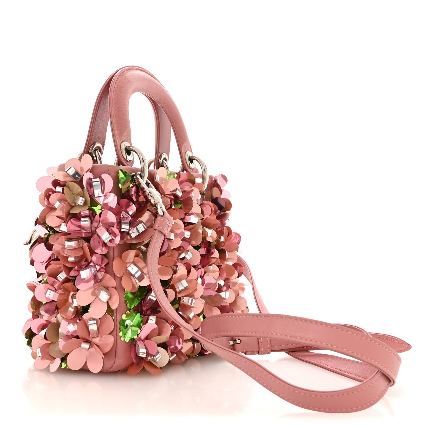 Christian Dior Calfskin Flower Charm Embellished Mini Lady Dior