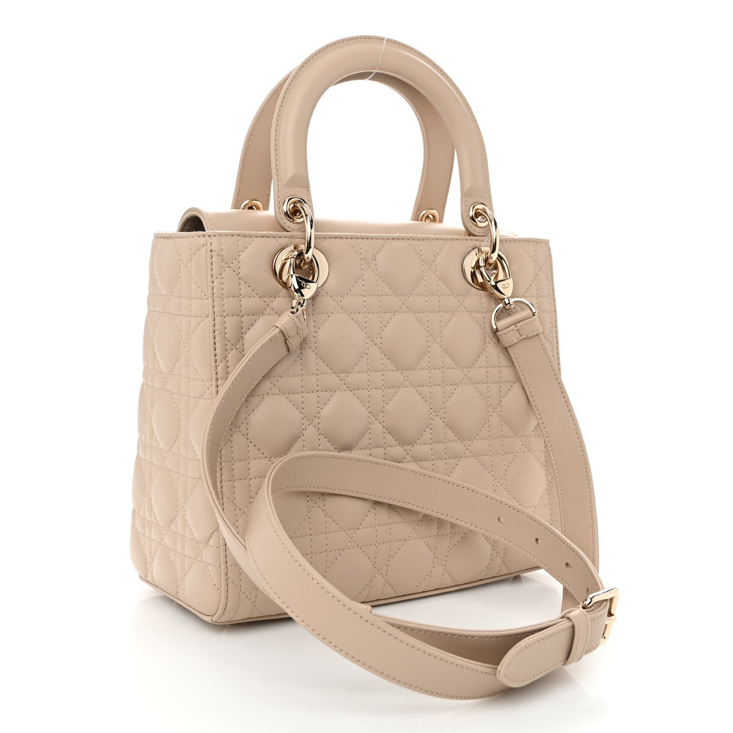 Christian Dior Lambskin Cannage Medium Lady Dior Beige 3 of 10