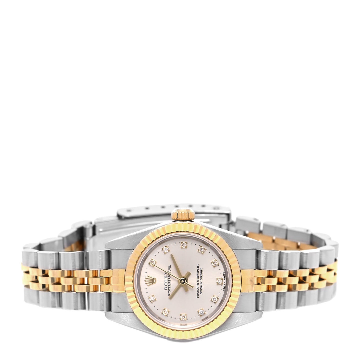 Stainless Steel 18K Yellow Gold Diamond 26mm Oyster Perpetual Watch Silver 76193
