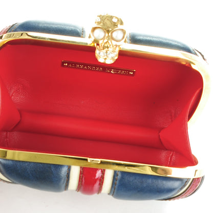 Alexander McQueen Patent Calfskin Britannia Skull Box Clutch Red Blue 5 of 7