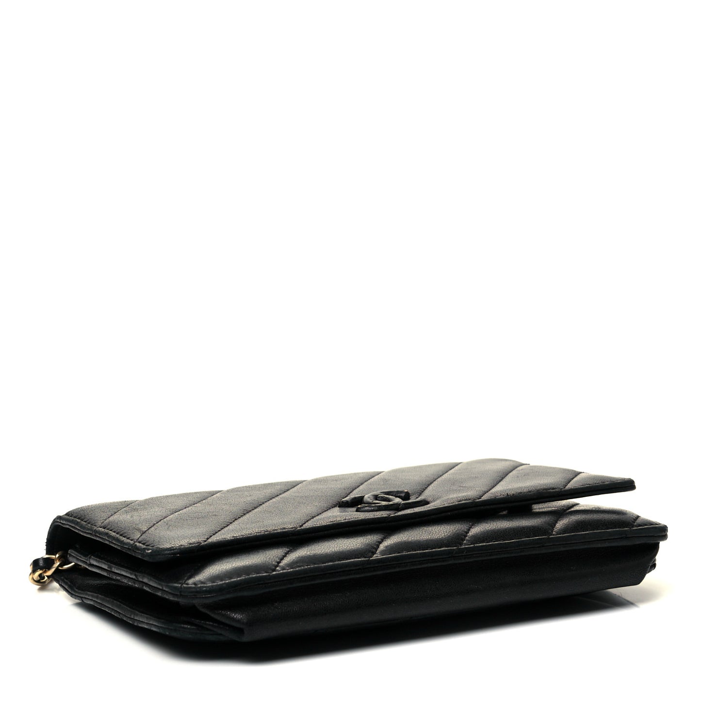 Goatskin Diagonal Quilted Wallet On Chain WOC Black