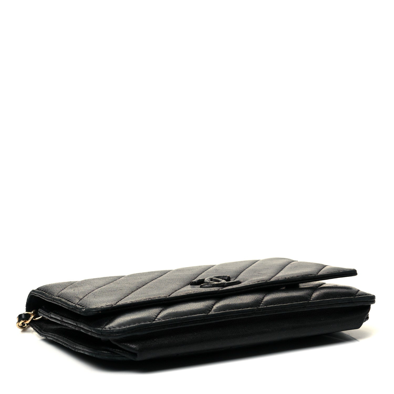 Chanel Goatskin Diagonal Quilted Wallet On Chain WOC Black 3 of 8