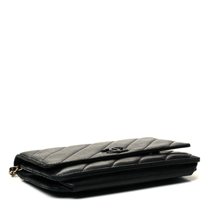 Chanel Goatskin Diagonal Quilted Wallet On Chain WOC Black 3 of 8