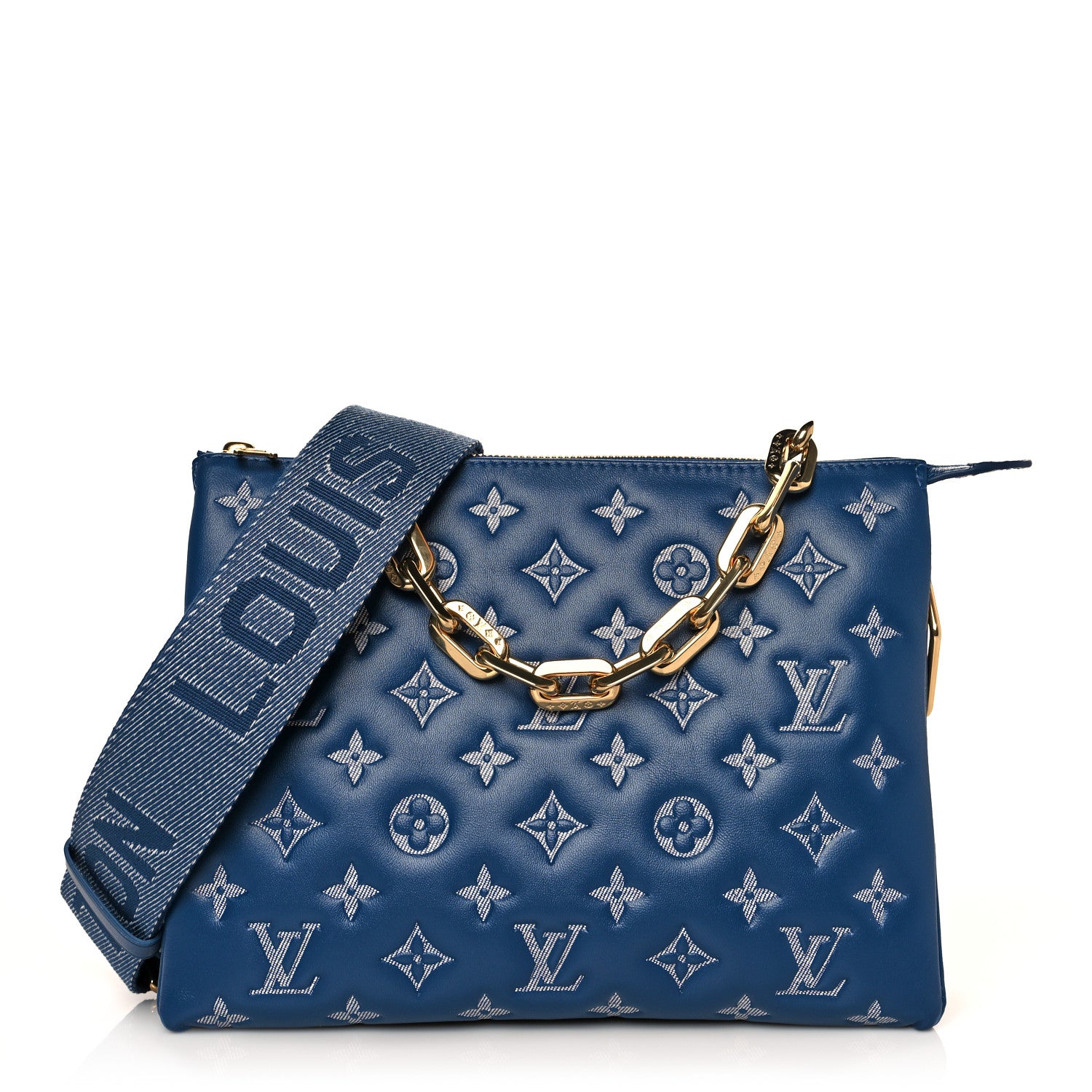 Louis Vuitton Lambskin Embossed Monogram Coussin PM Denim Blue 1 of 9