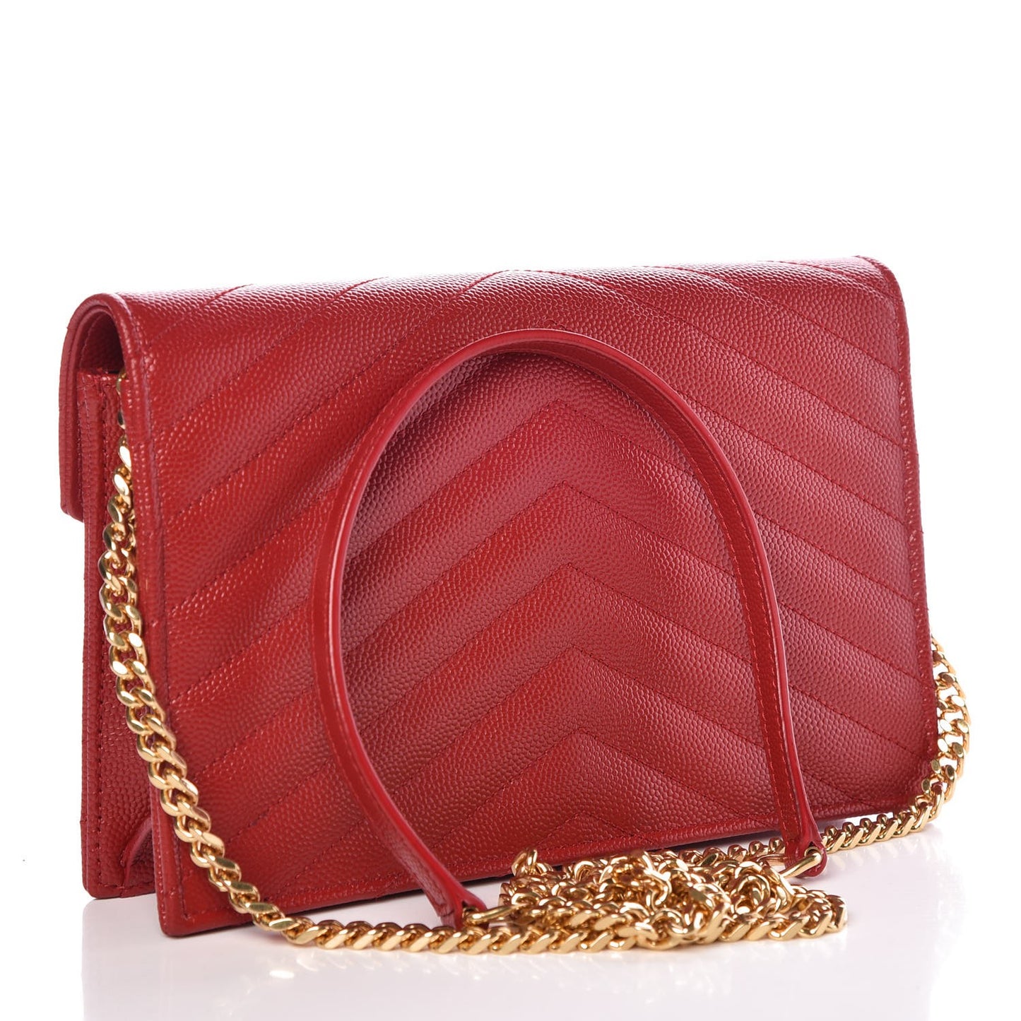 Grain De Poudre Matelasse Chevron Monogram Envelope Chain Wallet Eros Rouge