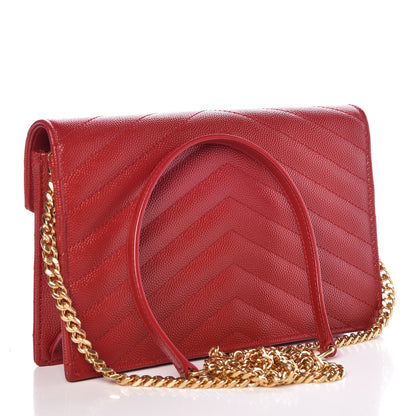 Saint Laurent Grain De Poudre Matelasse Chevron Monogram Envelope Chain Wallet Eros Rouge 2 of 11