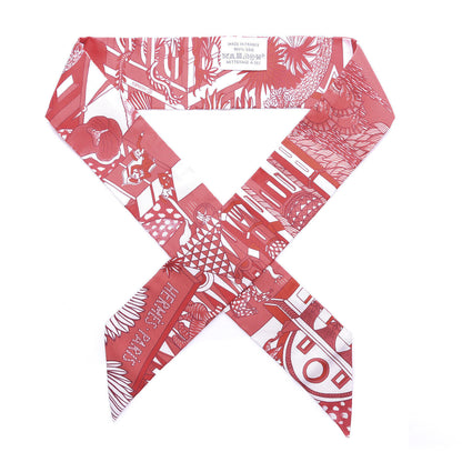 Hermes Silk Animapolis Twilly Rouge White 1 of 4