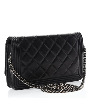 Chanel Lambskin Quilted Boy Wallet On Chain WOC Black 3 of 14