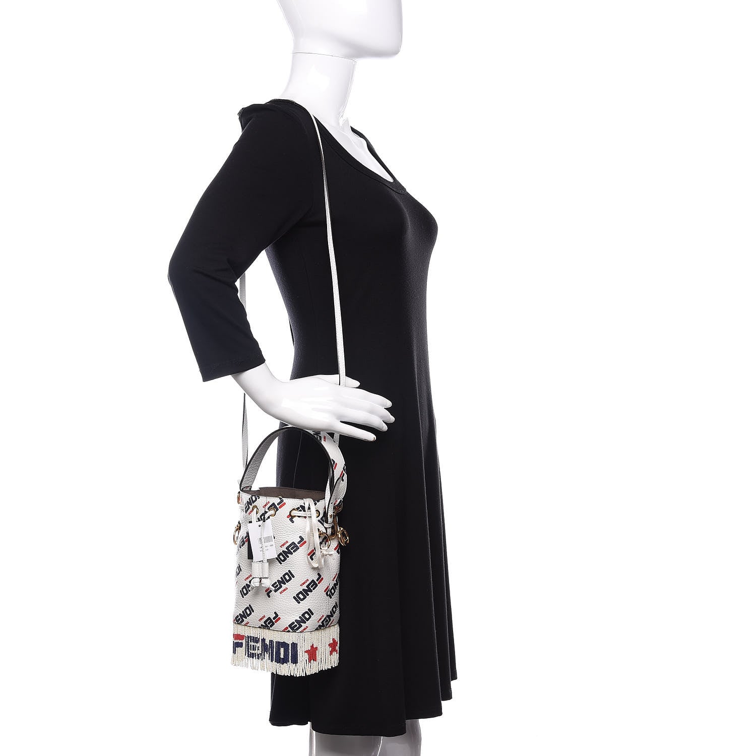Fendi X FILA Calfskin F is Fendi Mania Fringe Mini Mon Tresor Bucket Bag White 2 of 12