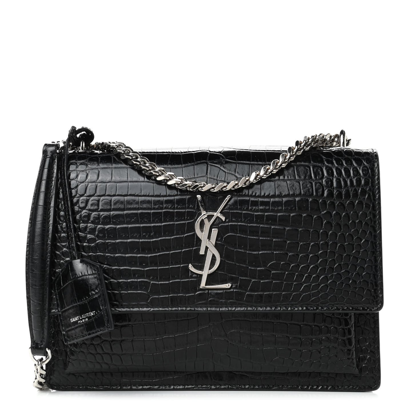 Calfskin Crocodile Embossed Medium Monogram Sunset Black