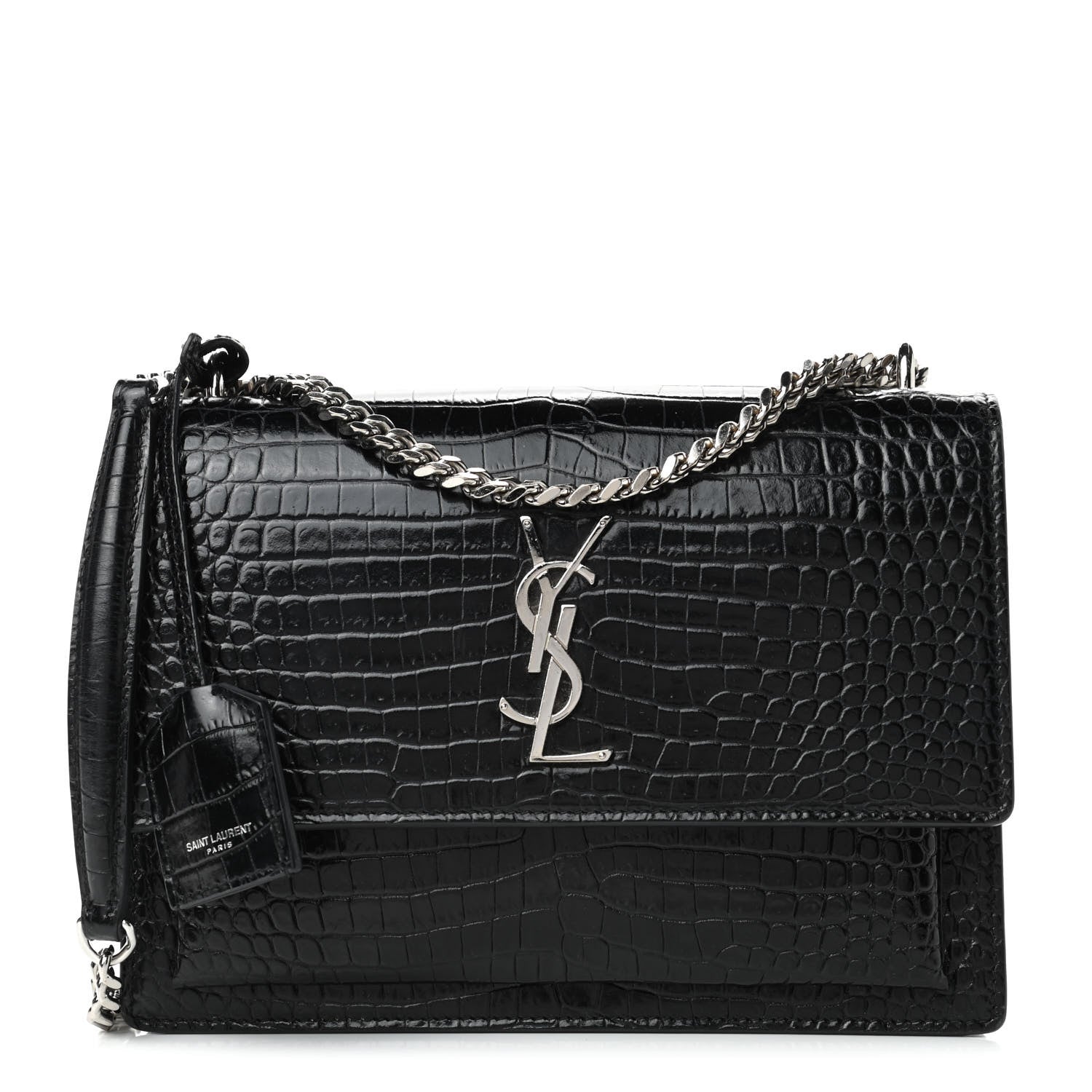 Saint Laurent Calfskin Crocodile Embossed Medium Monogram Sunset Black 1 of 6