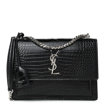 Saint Laurent Calfskin Crocodile Embossed Medium Monogram Sunset Black 1 of 6