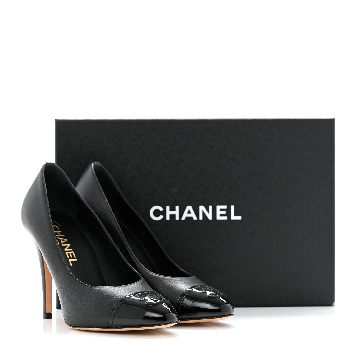 Chanel Lambskin Patent Calfskin Cap Toe CC Pumps 36 Black 11 of 11