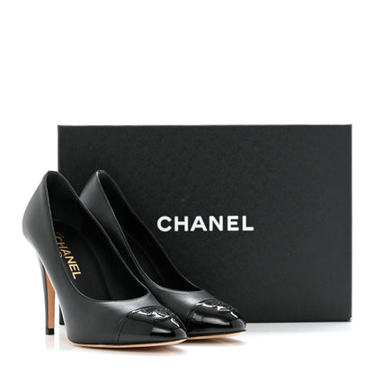 Chanel Lambskin Patent Calfskin Cap Toe CC Pumps 36 Black 11 of 11