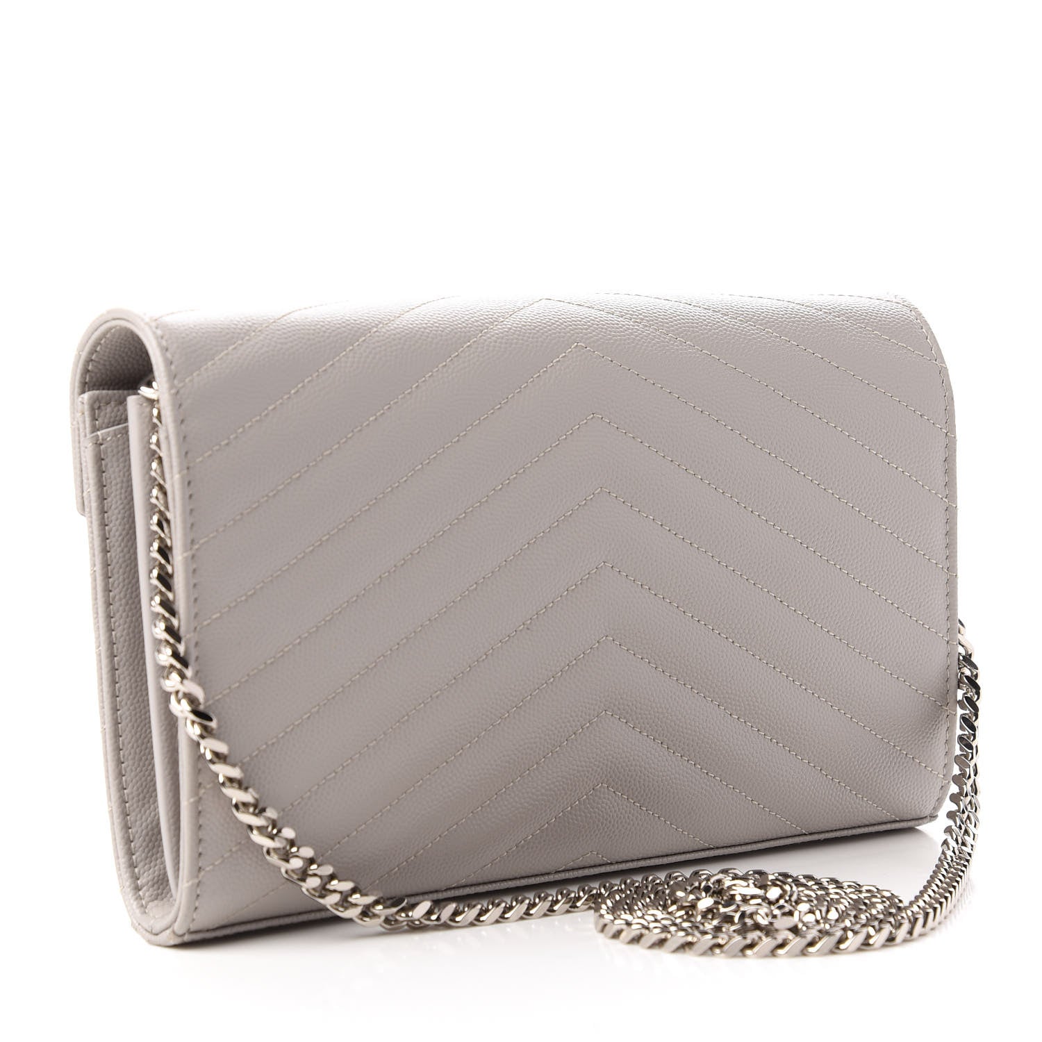 Saint Laurent Grain De Poudre Matelasse Chevron Monogram Chain Wallet Granite 3 of 12