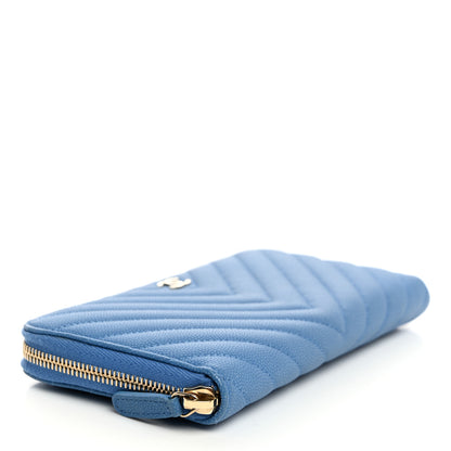 Chanel Iridescent Caviar Chevron Quilted Large Gusset Zip Around Wallet Bright Blue 4 of 8