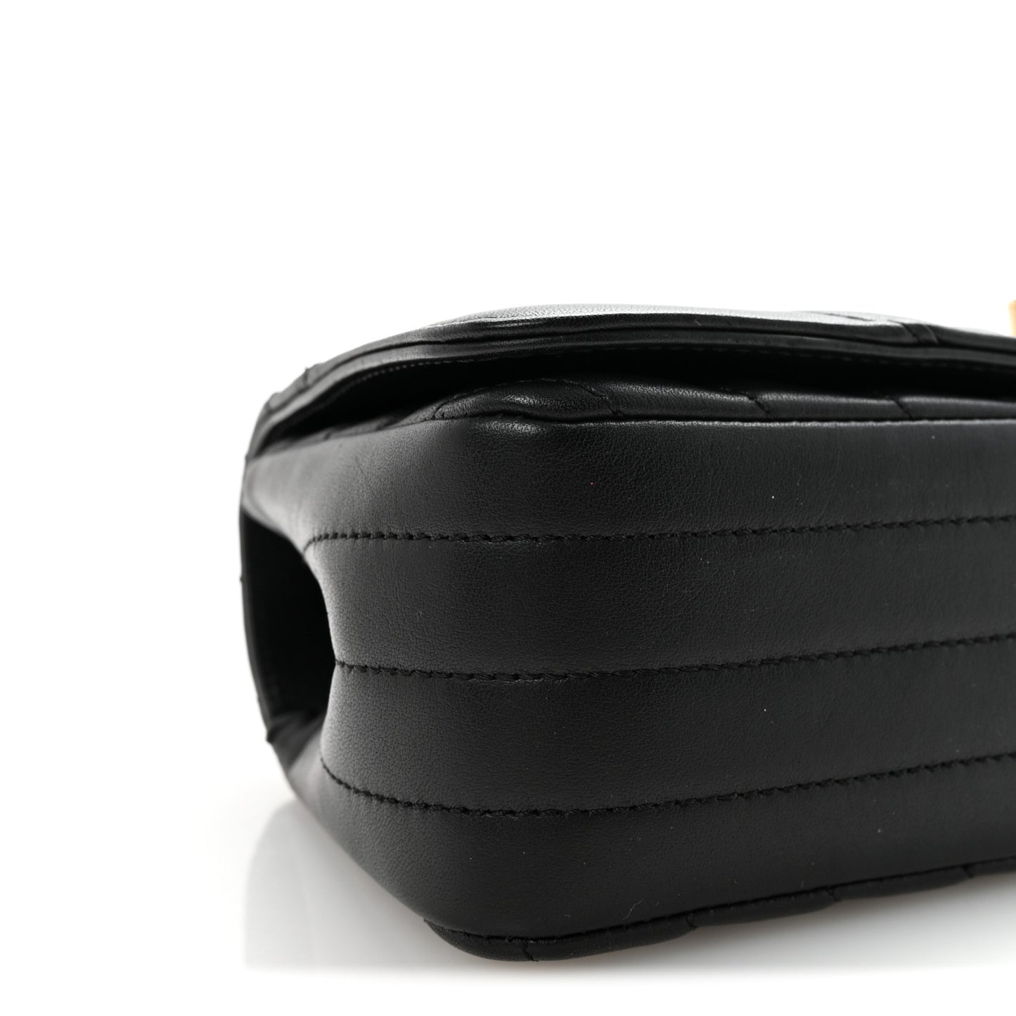 Calfskin Chevron Quilted Mini Statement Flap Black