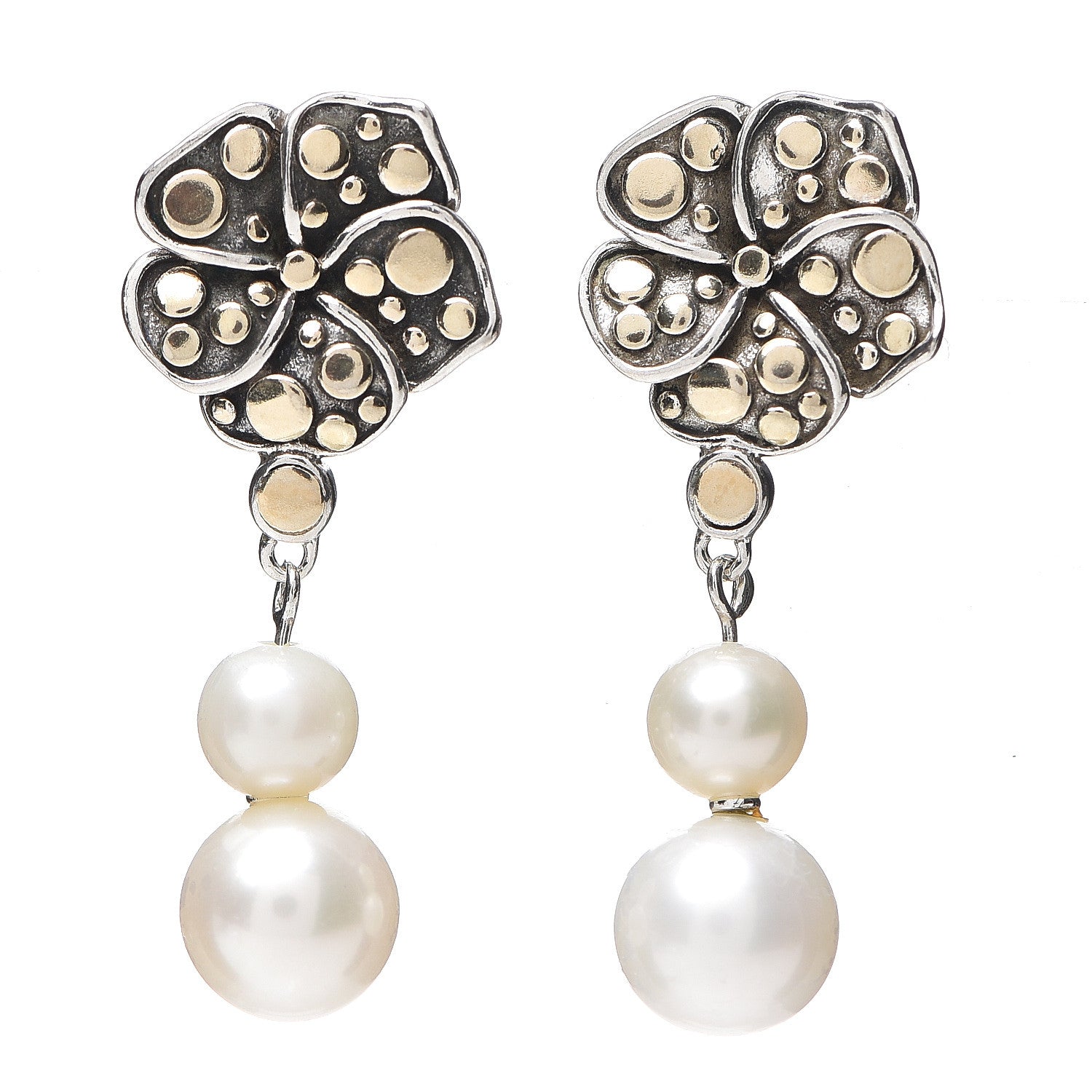 John Hardy Sterling Silver 18K Yellow Gold Pearl Ayu Jasmine Drop Earrings 1 of 5
